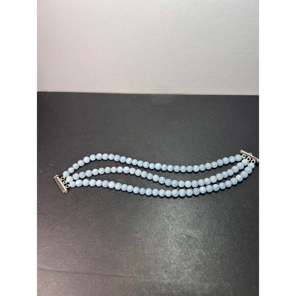 NEW Triple strand beaded aquamarine bracelet with sterling silver slide clasp - Picture 9 of 10